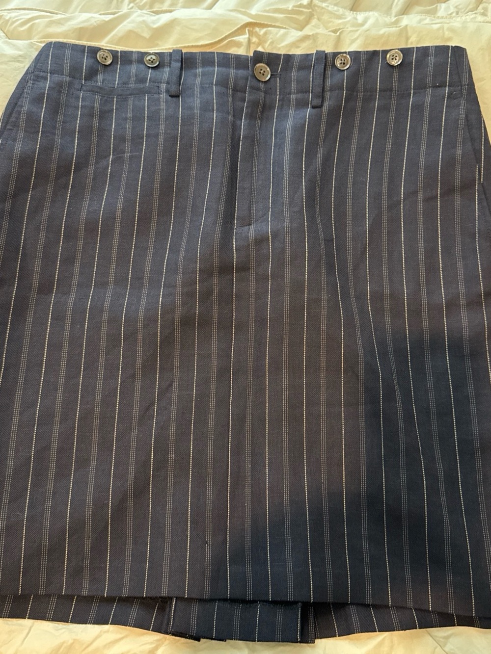 Ralph Lauren Navy Pinstripe Button-Accent Skirt